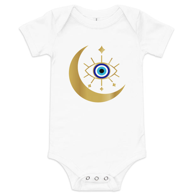 Crescent Moon Evil Eye Baby Onesie