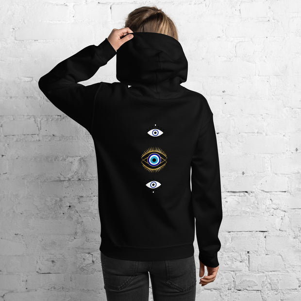 Triple Evil Eye Back Print Unisex Hoodie