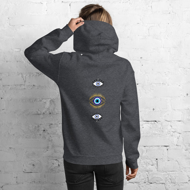Triple Evil Eye Back Print Unisex Hoodie
