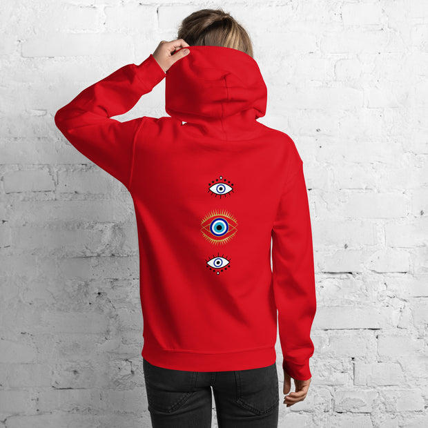 Triple Evil Eye Back Print Unisex Hoodie
