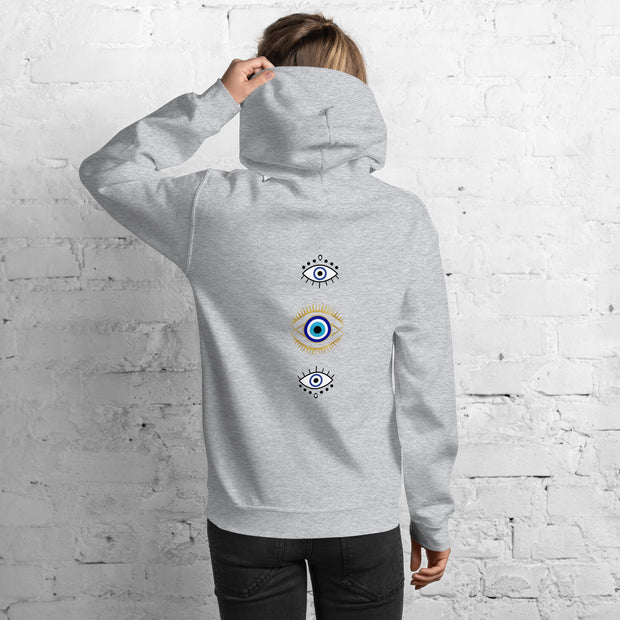 Triple Evil Eye Back Print Unisex Hoodie